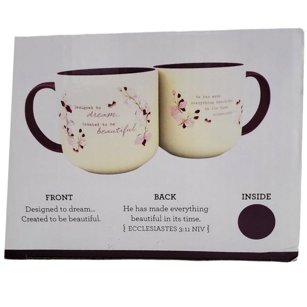 DaySpring 16 oz. Jumbo Mug with Inspirational Message | NIB | Ivory Plum Pink - Picture 2 of 6